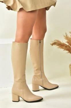 Fox Shoes Stiefel - Beige - Blockabsatz Damen Stiefel 353635418